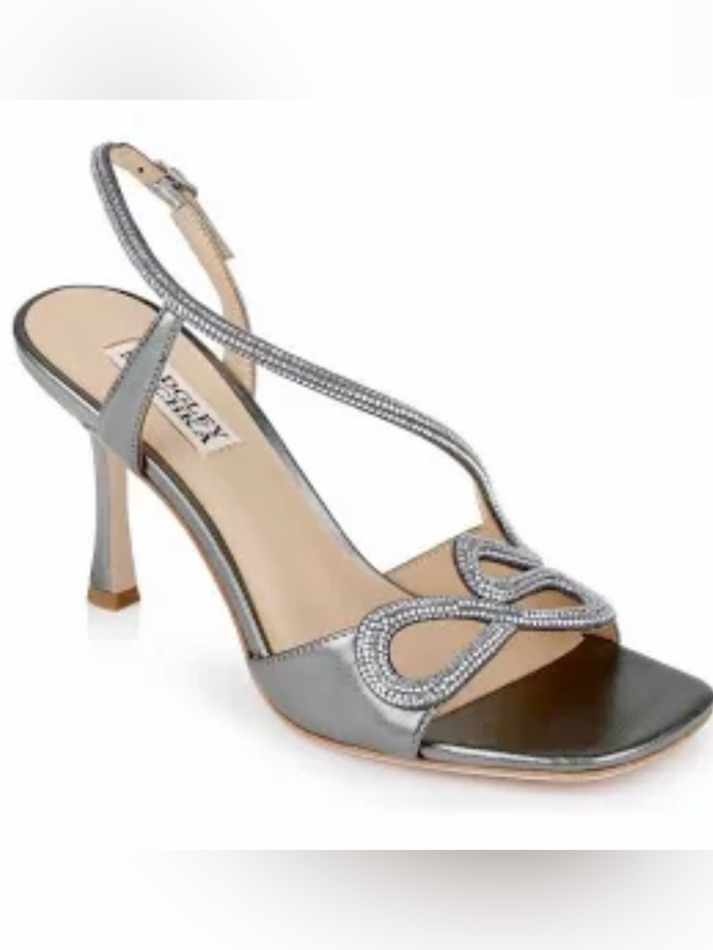 Badgley Mischka Silver Embellished Slingback Sandal  Anessa Heel 7.5-NWT